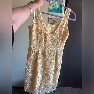 Yellow midi strap VINTAGE dress ESCADA COUTURE medium pattern summer dr